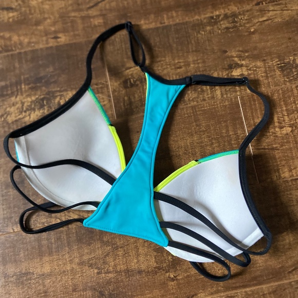 Victoria's Secret PINK swim pushup bikini top Neon and Teal - Picture 2 of 2